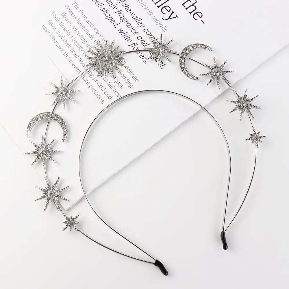 Fairy Metal Star Hair Hoop Princess Silver Halo Crown Rhinestone bilayer Baroque Hairbands Head Jewelry