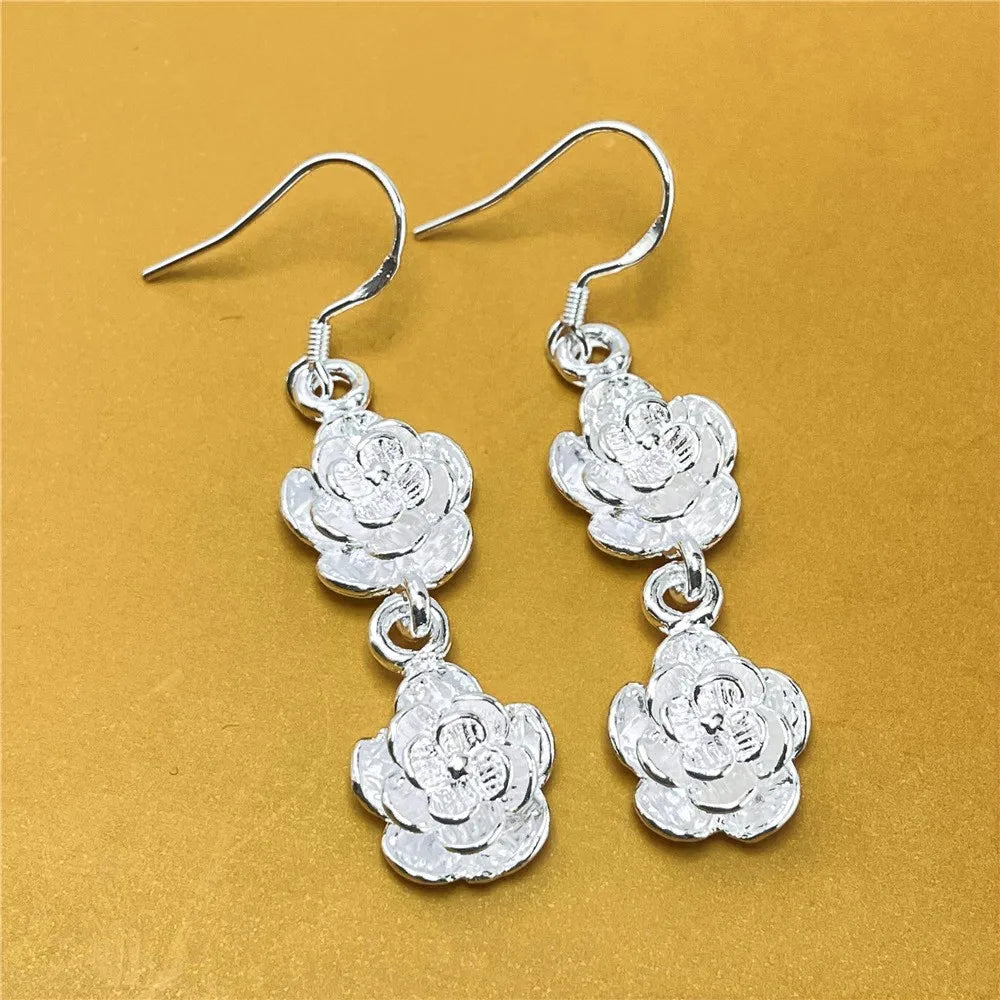 New luxury 925 sterling Silver unique Rose flower necklace earrings for woman Fashion niche designer Jewelry sets party gifts
