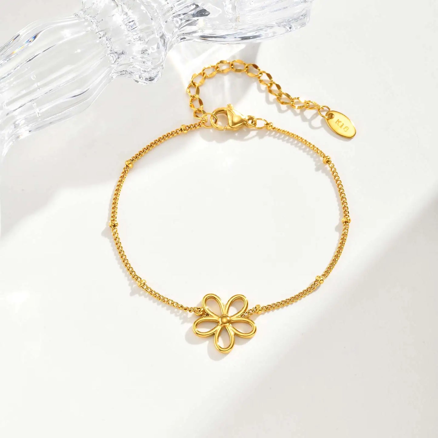 Fashion Flower Bracelet for Women,Gold Plated Stainless Steel Chain Bracelets,Set Charms Jewelry Accessories Gift