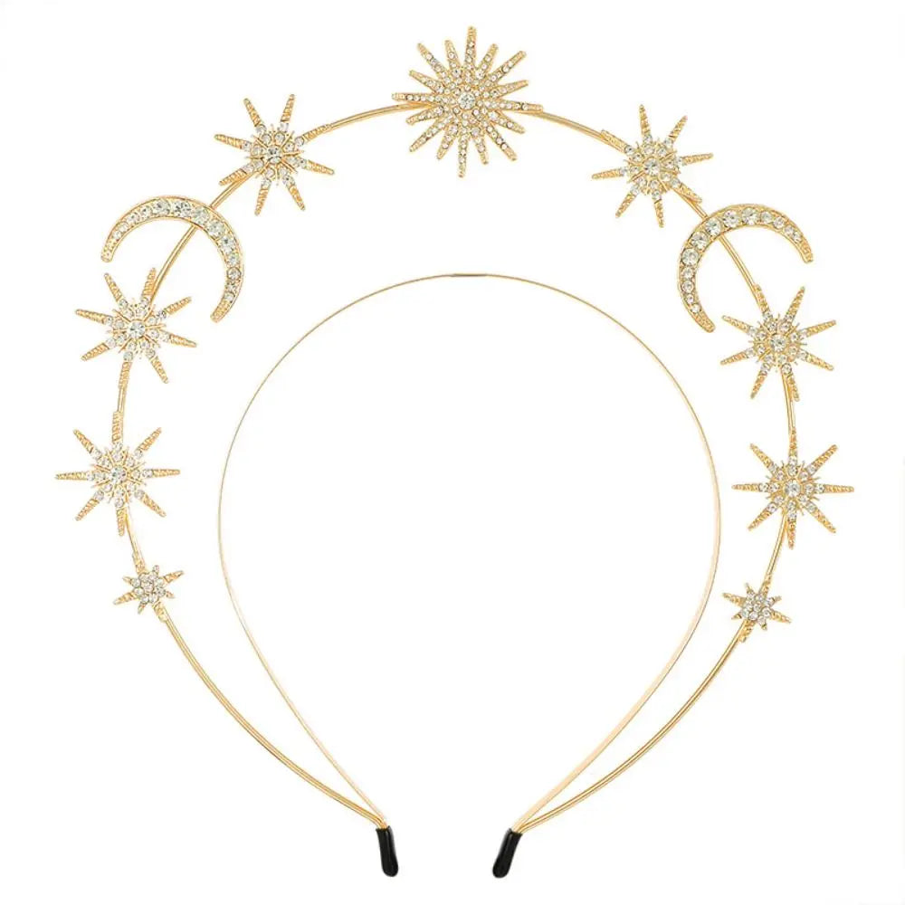 Fairy Metal Star Hair Hoop Princess Silver Halo Crown Rhinestone bilayer Baroque Hairbands Head Jewelry