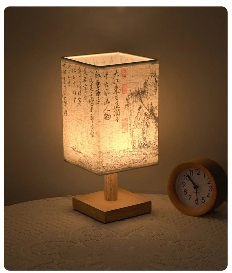 LED Decoration Table Lamps Simple Dimmable Plug Night Light Fabric Lampshade Square Bedroom Chinese Style Bedside Desk Lights