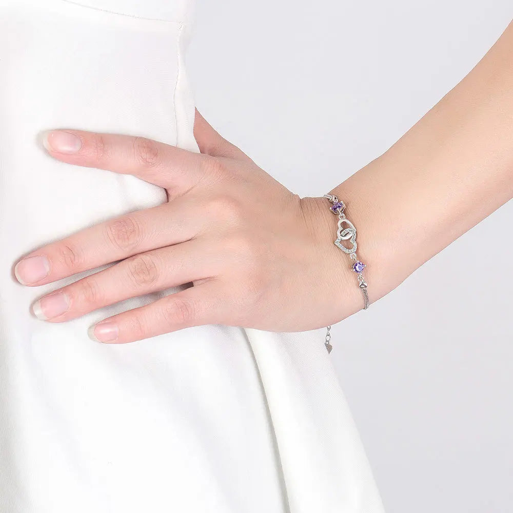 Real Gorgeous Silver Bracelet Inlaid With Natural Amethyst GemStone Charm
