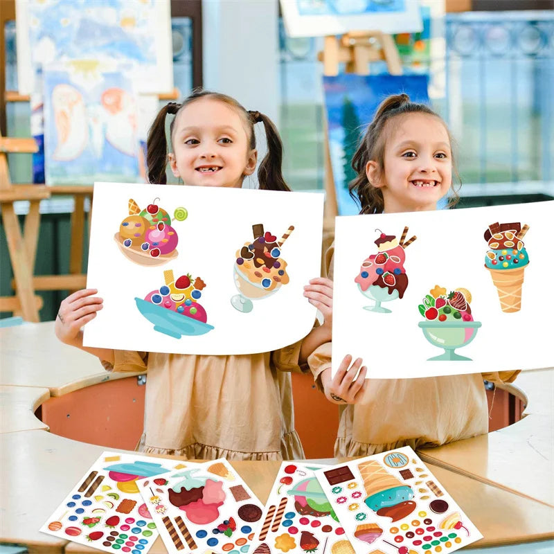 Make A Cupcake Sticker Sheets for Kids Sweet Create Your Own Cupcake DIY Puzzle Stickers Children Birthday Gifts Party Decals M