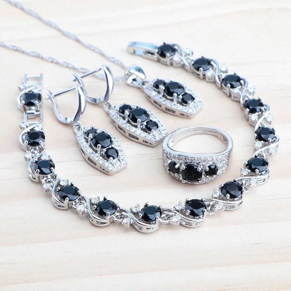 Bridal 925 Silver Jewelry Sets Magic Natural Rainbow Zircon Jewery Women Earrings Rings Pendant Bracelets Necklace Wedding Set