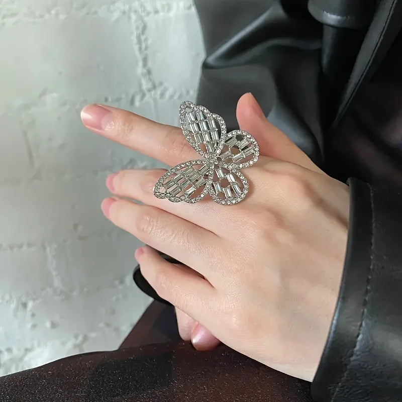 Butterfly Opening Ring Luxury Shiny Full Zircon Rings Women Fashion Engagement Bridal Wedding Finger Ring Female Jewelry