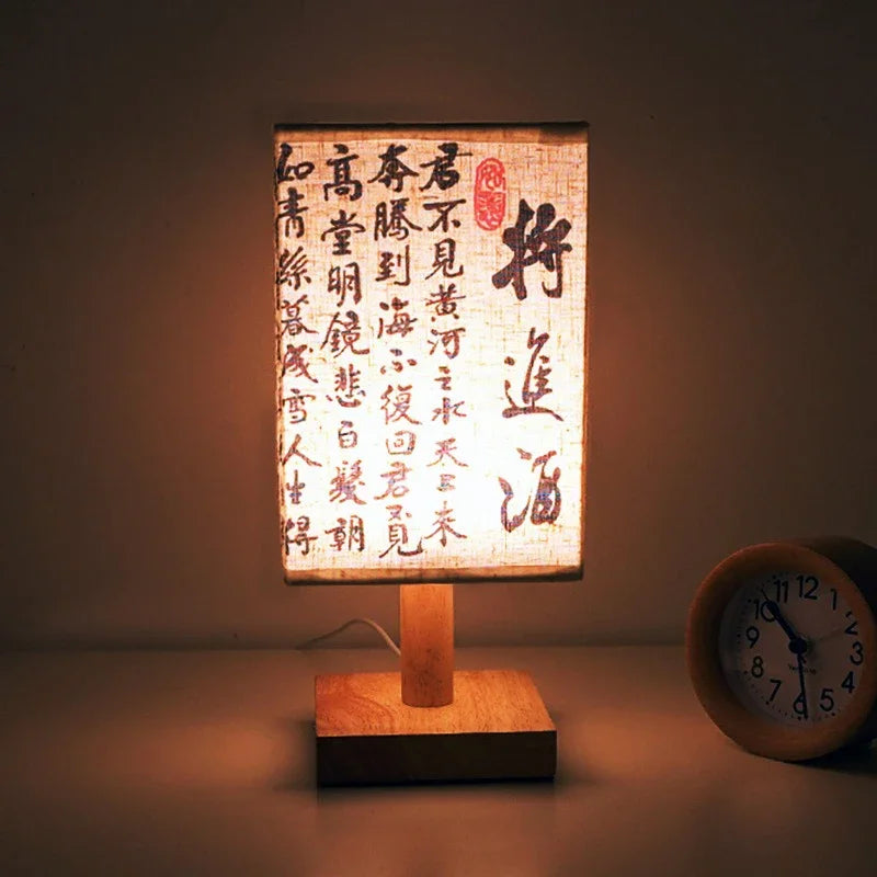 LED Decoration Table Lamps Simple Dimmable Plug Night Light Fabric Lampshade Square Bedroom Chinese Style Bedside Desk Lights
