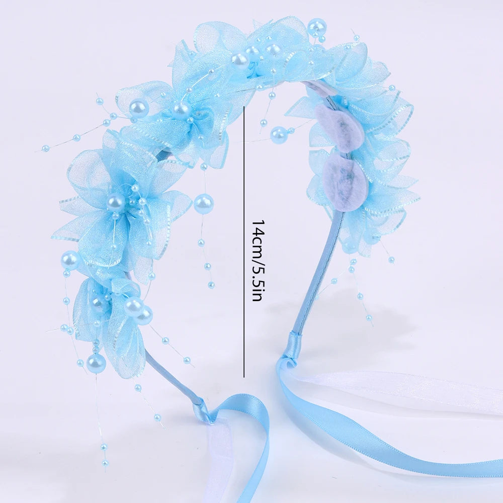 Fairy Flower Headband Sweet Lovely Girl Lace Floral Pearls Hair Hoop For Princess Wedding Birthday Headwear Accessories Gifts