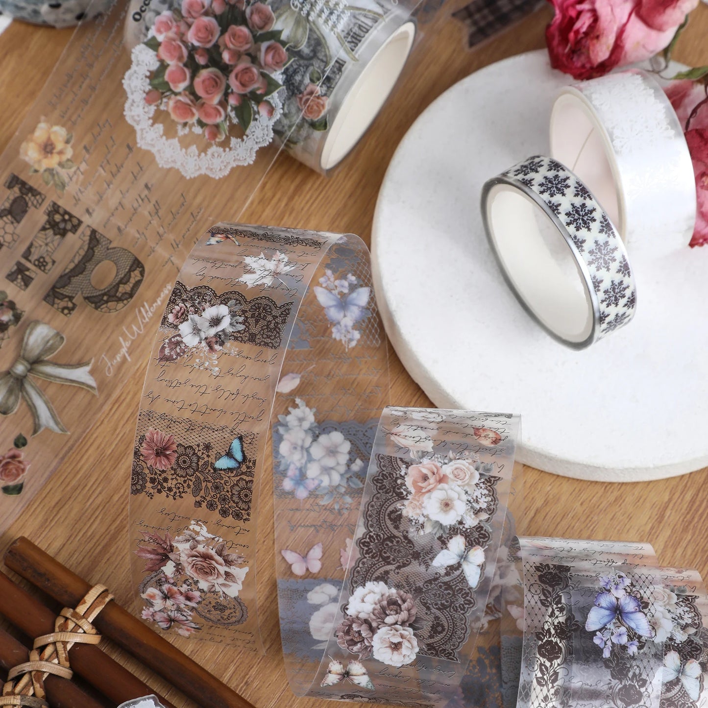 10Roll/Box Flower PET Tape Lace Masking Tape DIY Scrapbooking Sticker Journal Diary Aesthetic Stationery