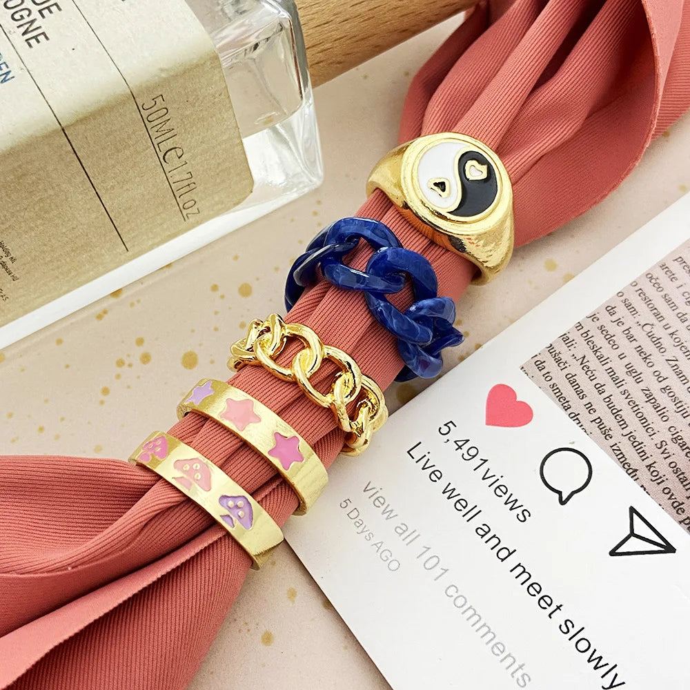 Pink Enamel Butterfly Ring Gold Finished Set For Women Crystal Enamel
