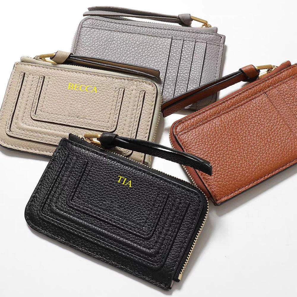 Luxury Genuine Leather Card Wallet Woman Custom Name Brand Card Holder Casual Zipper Lady Engraving Coin Purse Personalized Gift