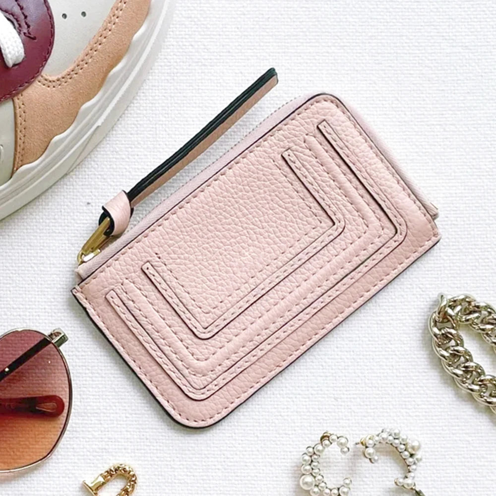 Luxury Genuine Leather Card Wallet Woman Custom Name Brand Card Holder Casual Zipper Lady Engraving Coin Purse Personalized Gift