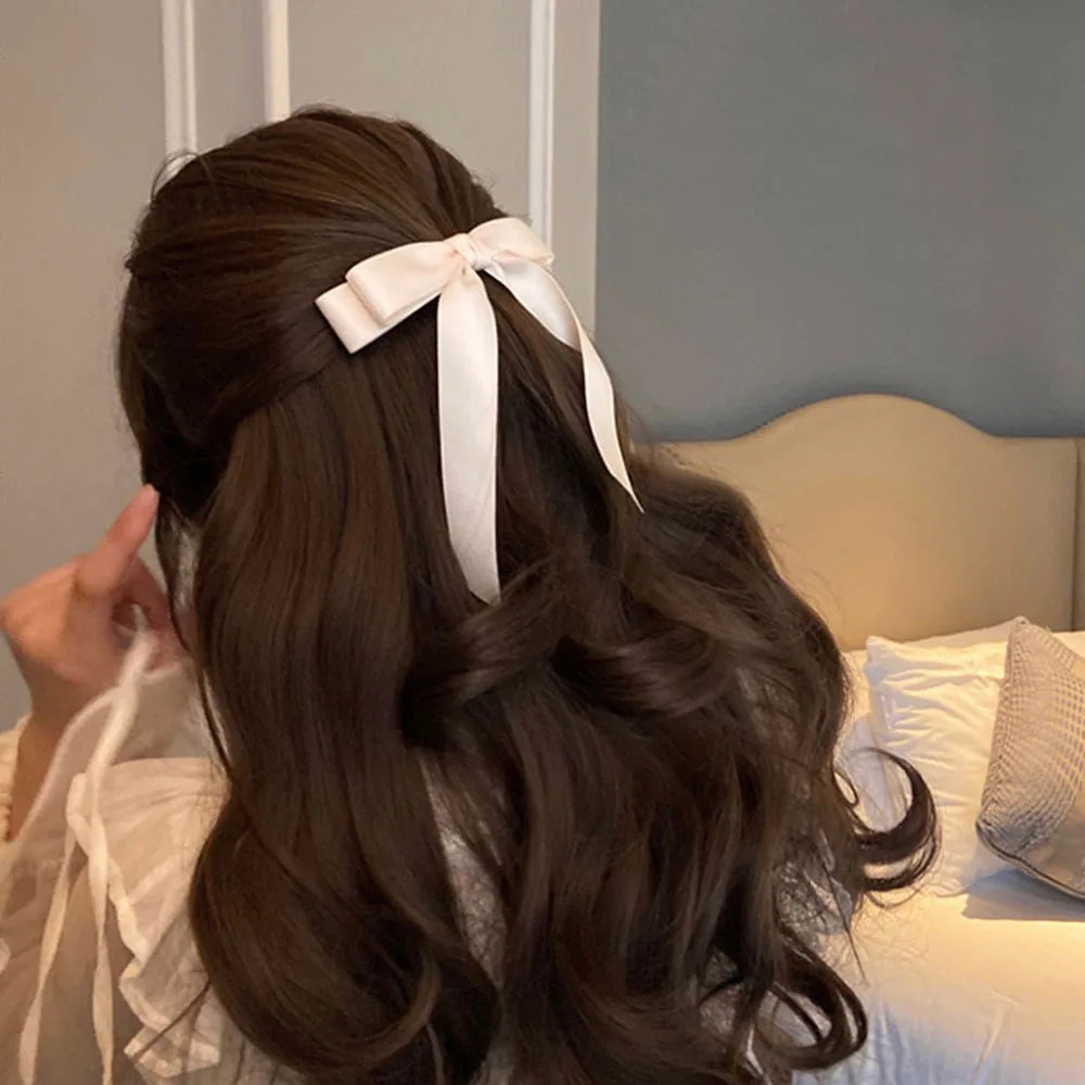 Fashion Fabric Hair Bow Hairpin for Women Girls Ribbon Hair Clips Black White Bow Top Clip Female Hair Accessories