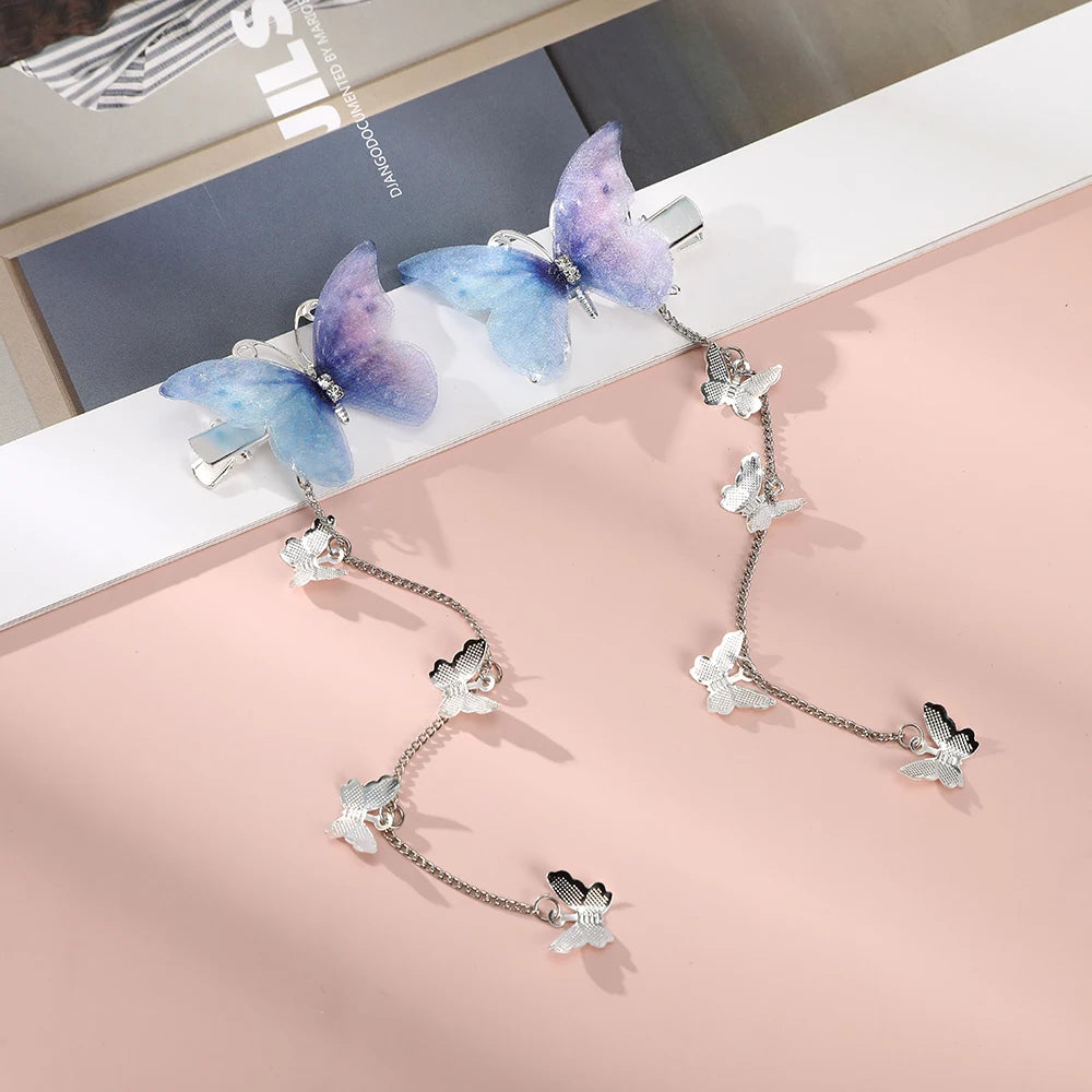 Butterfly Hairpins New Korean Yarn Elegant Metal Tassel Long Hair Clips For Women Hanfu Antique Party Hair Accessories