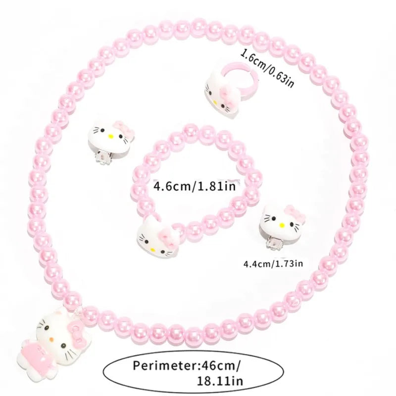 4pcs/set Cartoon Kawaii Hello Kitty Necklace and Hairclips.