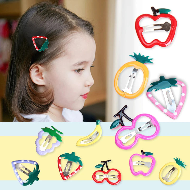 5PCS Kids Fashion Sweet Fruits BB Hairpin Hair Clips Fot Girls Korean Cute Strawberry Bb Hair Pins New Headwear Hair Accessories