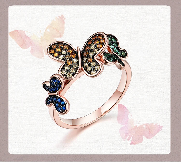 Butterfly Ring Plated Rose Gold 925 Sterling Silver Rings for Women Party Birthday Gift