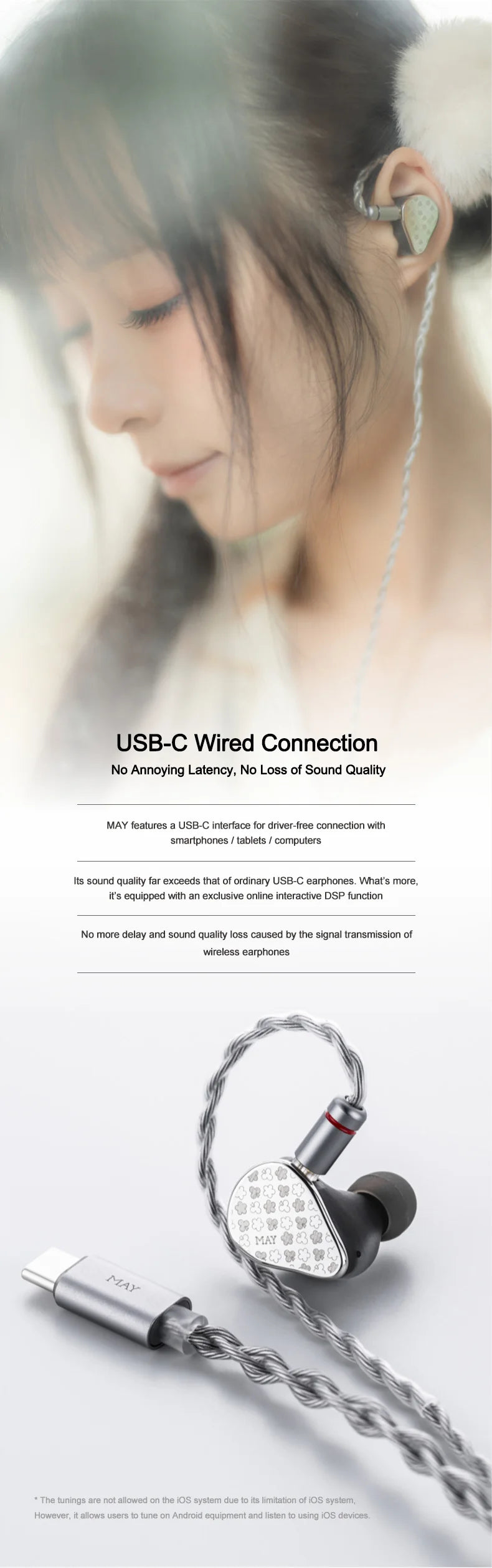 MOONDROP MAY DSP Headphones USB-C Online Interactive DSP Dynamic Driver Planar Driver Hybrid In-ear with Interchangeable Cable