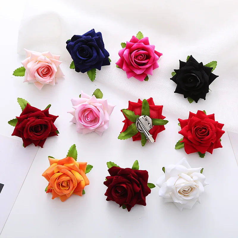 U Shaped Red Hairpins Hair Clips Wedding Hair Accessories For Women Rose Flower Headpieces Forks Bride Headdress Hair Jewelry
