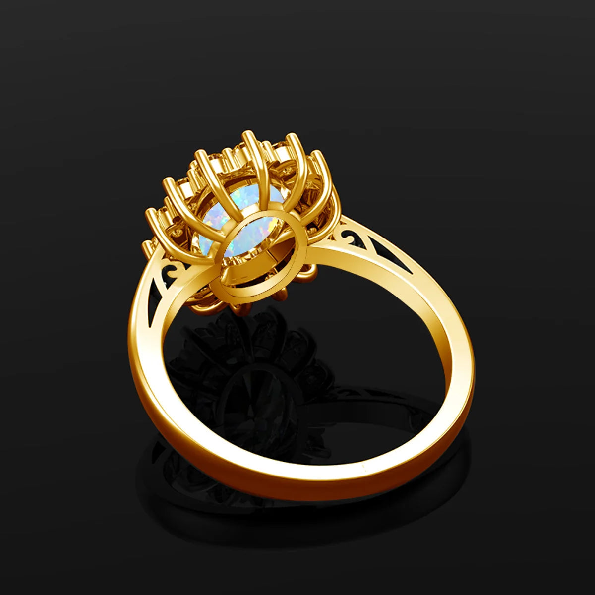 Oval Cut 8*10mm Opal Ring Gold Eternity Luxury