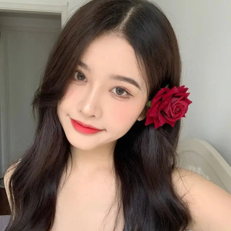U Shaped Red Hairpins Hair Clips Wedding Hair Accessories For Women Rose Flower Headpieces Forks Bride Headdress Hair Jewelry