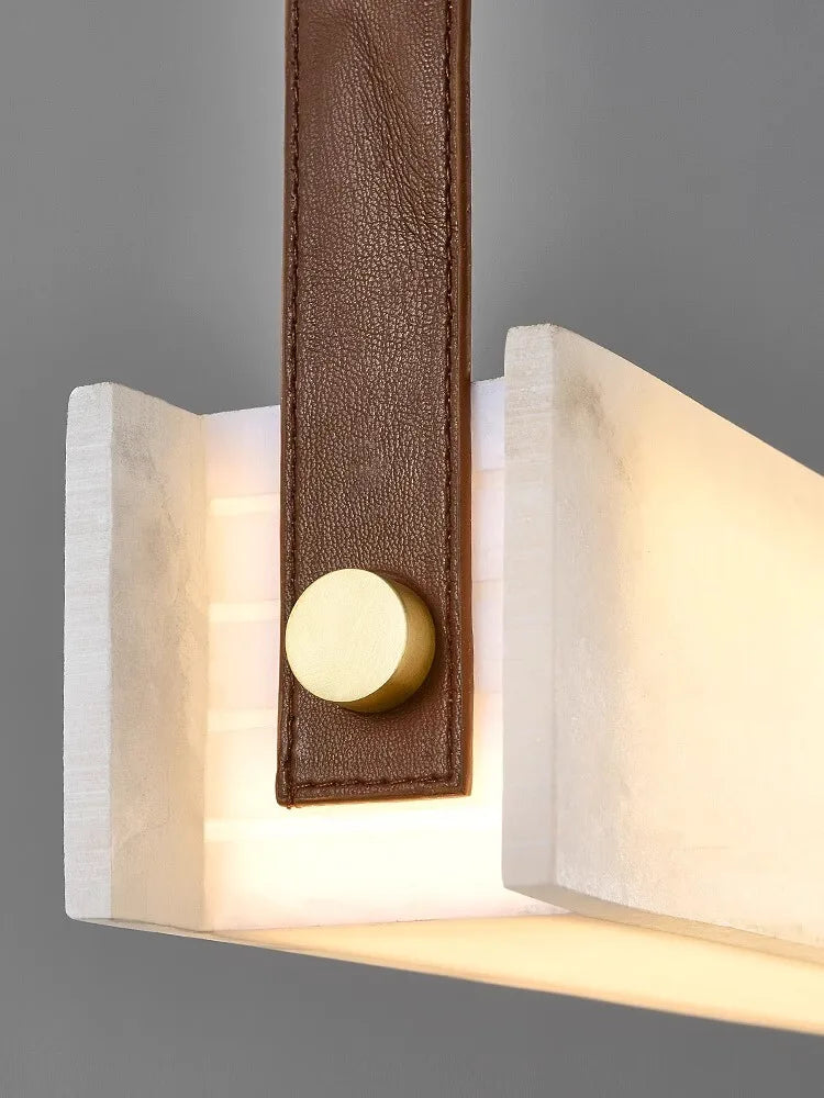 LED Light Luxury Leather Long Spanish Marble Pendant Light for lustre Living Room Recessed Decorative Lighting Ceiling Fixtures.
