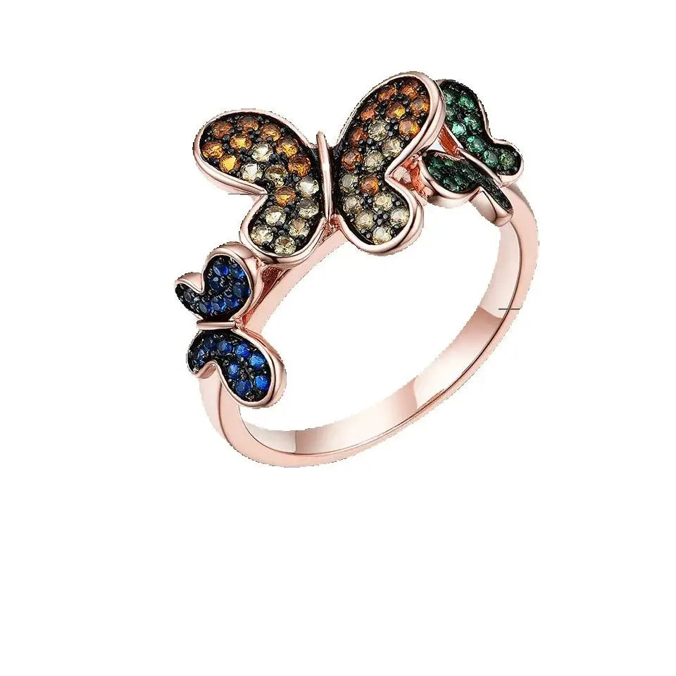 Butterfly Ring Plated Rose Gold 925 Sterling Silver Rings for Women Party Birthday Gift