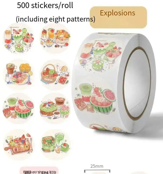 500 pcs Summer Dessert Sticker Adhesive Label Sealing Sticker Reward Sticker Decorative Handbook Sticker Kawaii