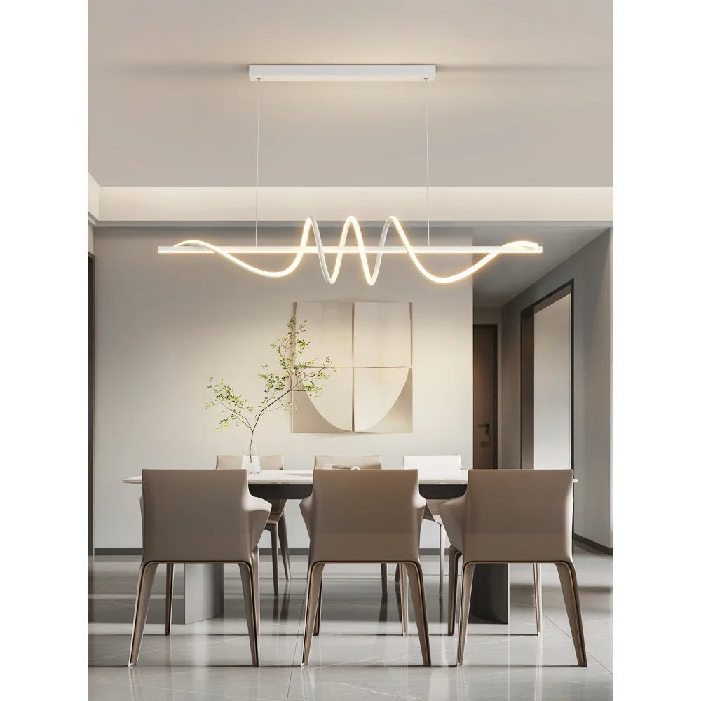 Dining room chandelier simple modern minimalist dining room table lamp 2024 new shaped eye protection long net red bar light