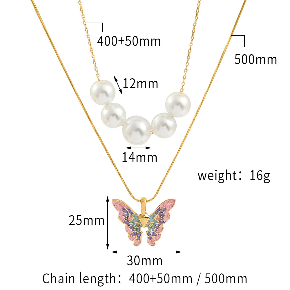 Fairytopia Mermaidia Enamel Butterfly Necklace For Women Thai Pop Imitation Pearl Necklace Multilayer Jewelry