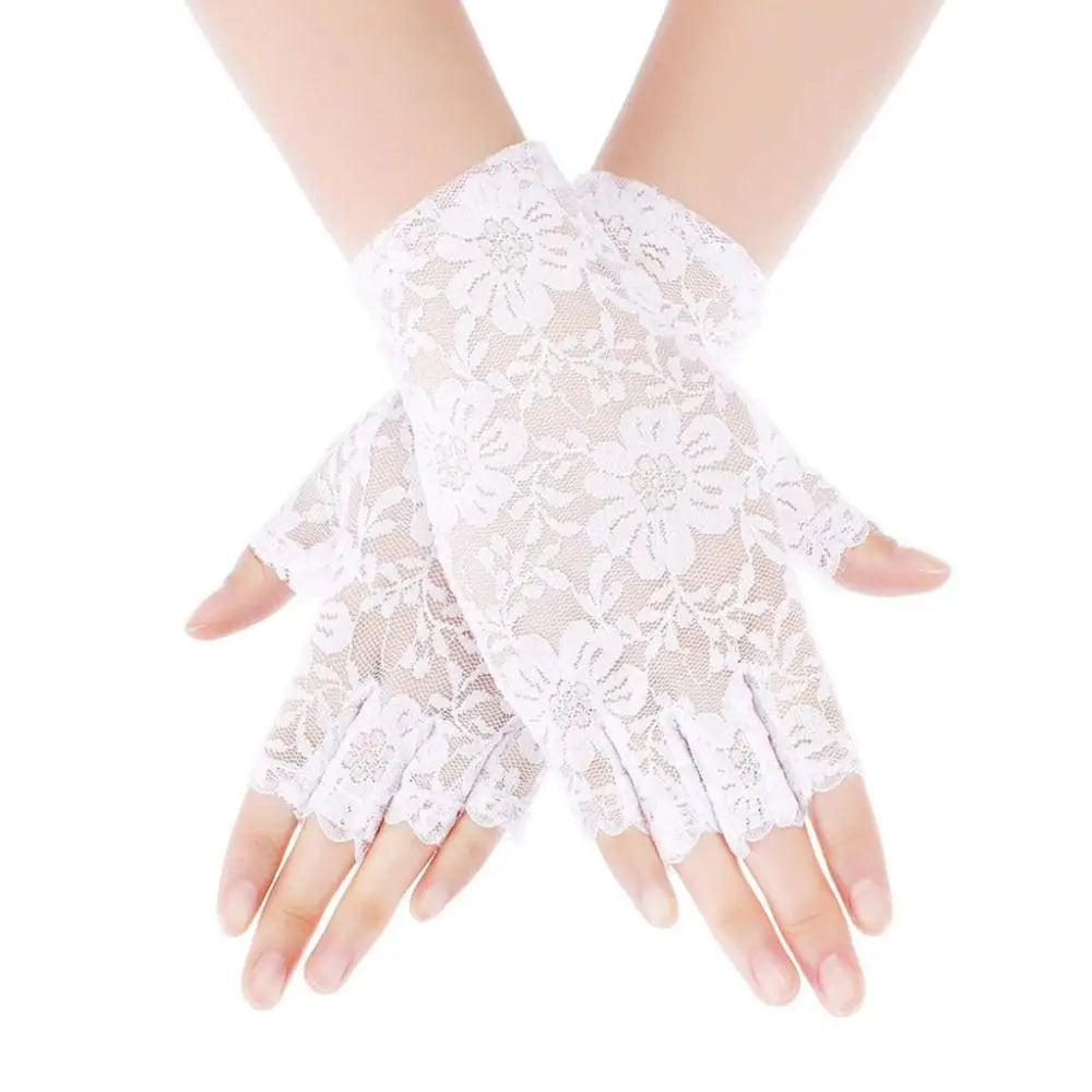 Women Sexy Dressy Lace Gloves Sunscreen Short Gloves Fingerless Lace Driving Gloves Spring Summer Mittens Wedding Accessories