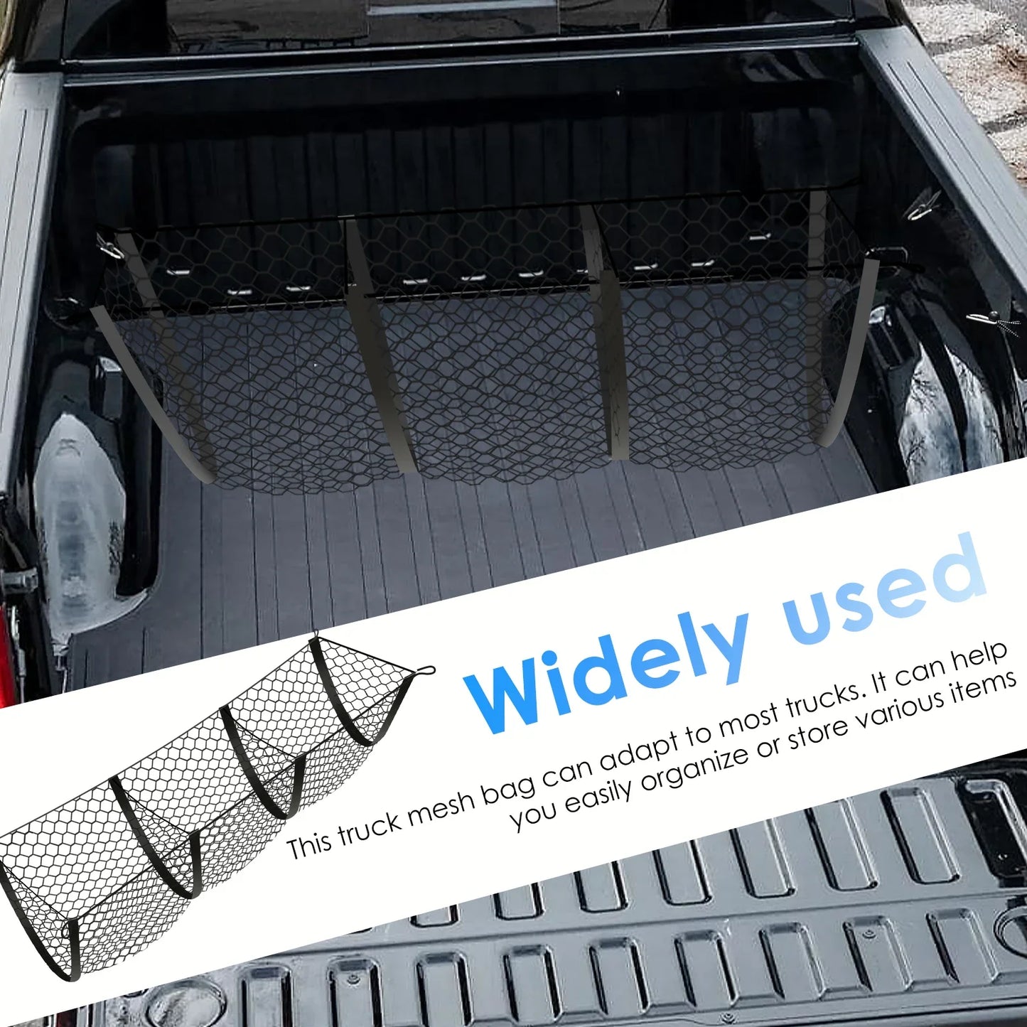 3 Pockets Cargo Net for Truck Bed Trunk Storage Elastic Heavy-Duty Luggage Holder Car Rear Cargo SUV Pickup Netting Organizer