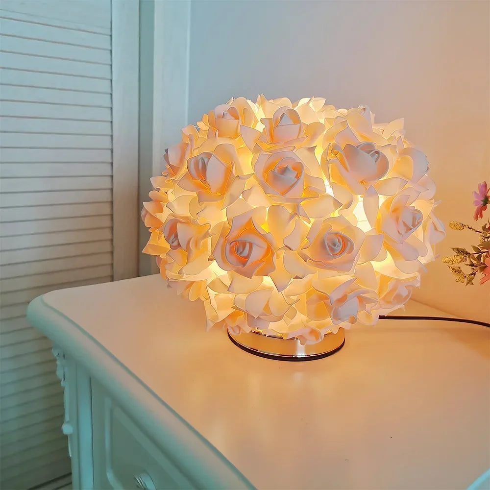 Nordic Rose Flower Bouquet Table Lamps Romantic Bedside Night Lights Wedding Decoration