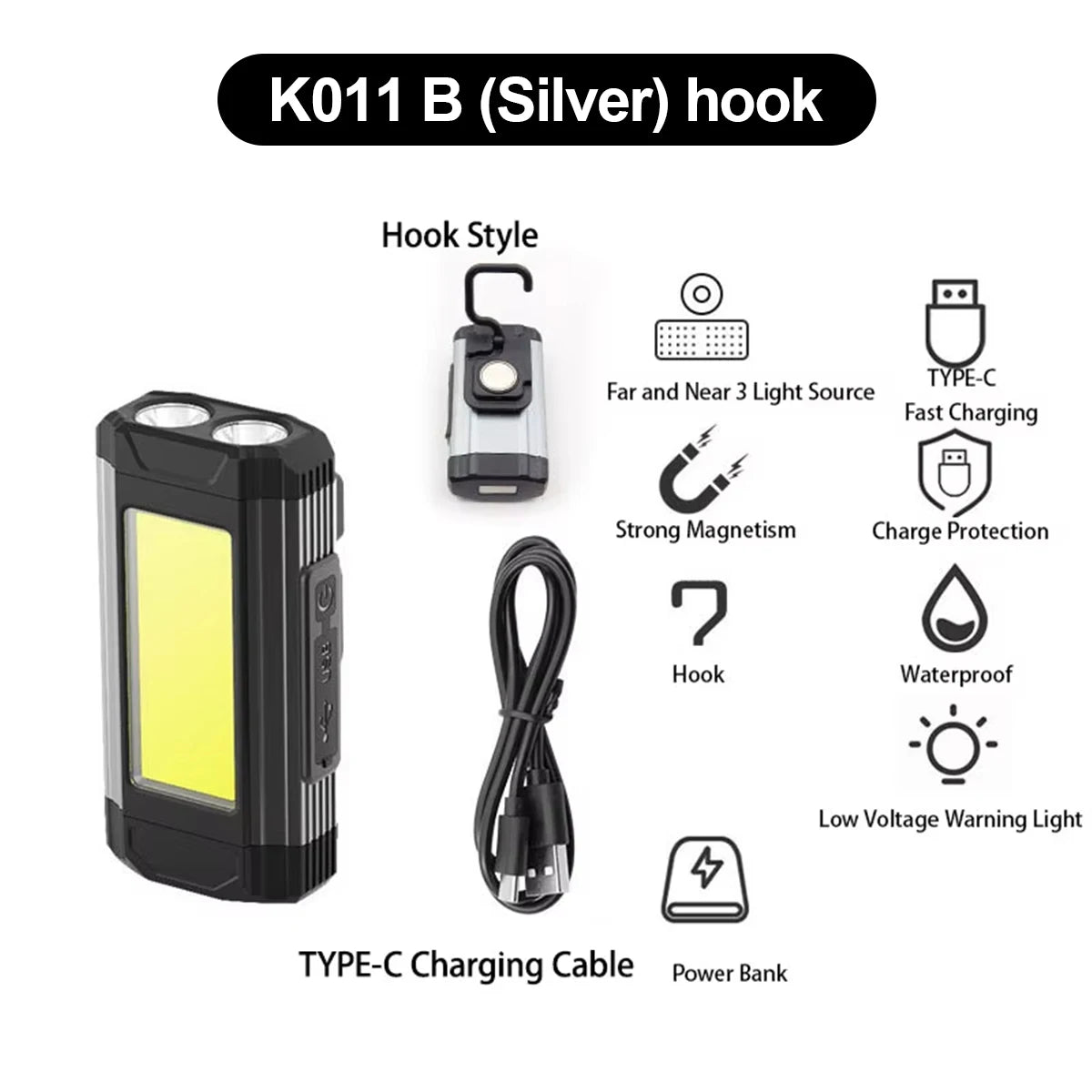 Led Work Light 10w Usbc Flashlight Red Magnetic Flashlights Waterproof Working Hook Rechargeable Foldable Cob Rotating Brightest