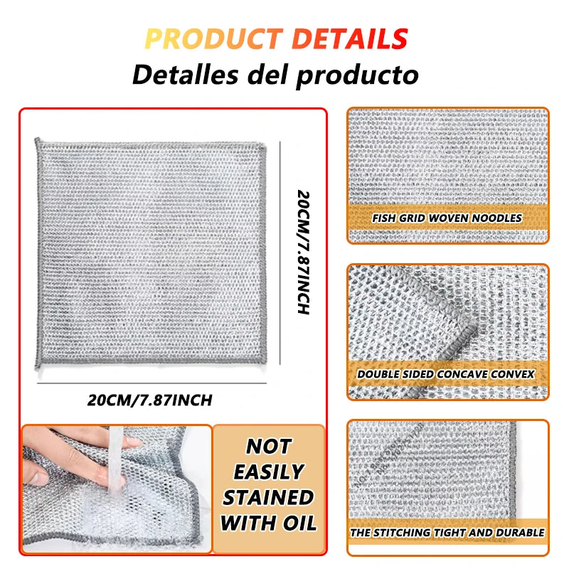 Magic Cleaning Cloth Multipurpose Wire Miracle Cleaning Cloth Innovative Dishwashing Net Hand Towel for Kitchen Dishwashing Grid