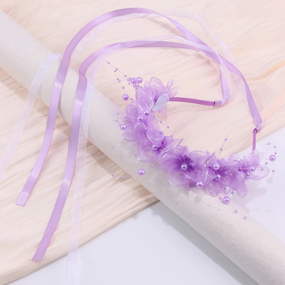 Fairy Flower Headband Sweet Lovely Girl Lace Floral Pearls Hair Hoop For Princess Wedding Birthday Headwear Accessories Gifts