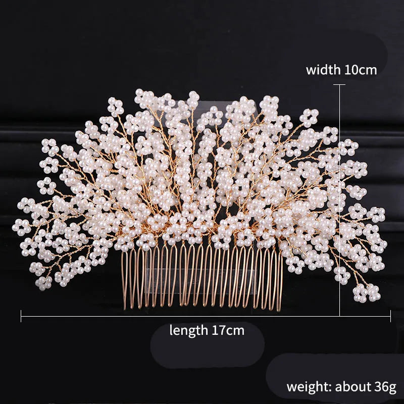 Pearl Flower Hair Comb European Style Tiaras Bride Headdress Pearl Girls Golden Crown Wedding Hair Accessories Party Jewelry