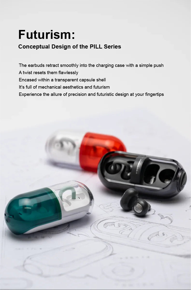 MOONDROP PILL Open Ear Headphones Bluetooth 6.0 OWS Hanging Earphones IPX4 Open Ear Clip Wireless Earbuds Built-in AI ENC MD-0WS