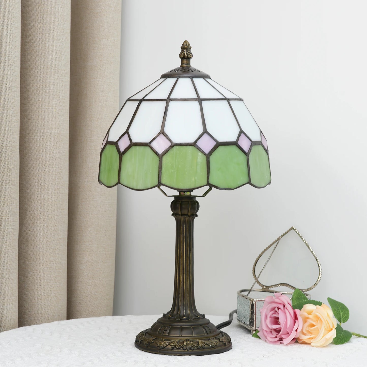 Modern Minimalist Table Lamp 8 Inch Mediterranean Series Stained Glass Lampshades Small Bedside Lamp Reading Antique Desk Light