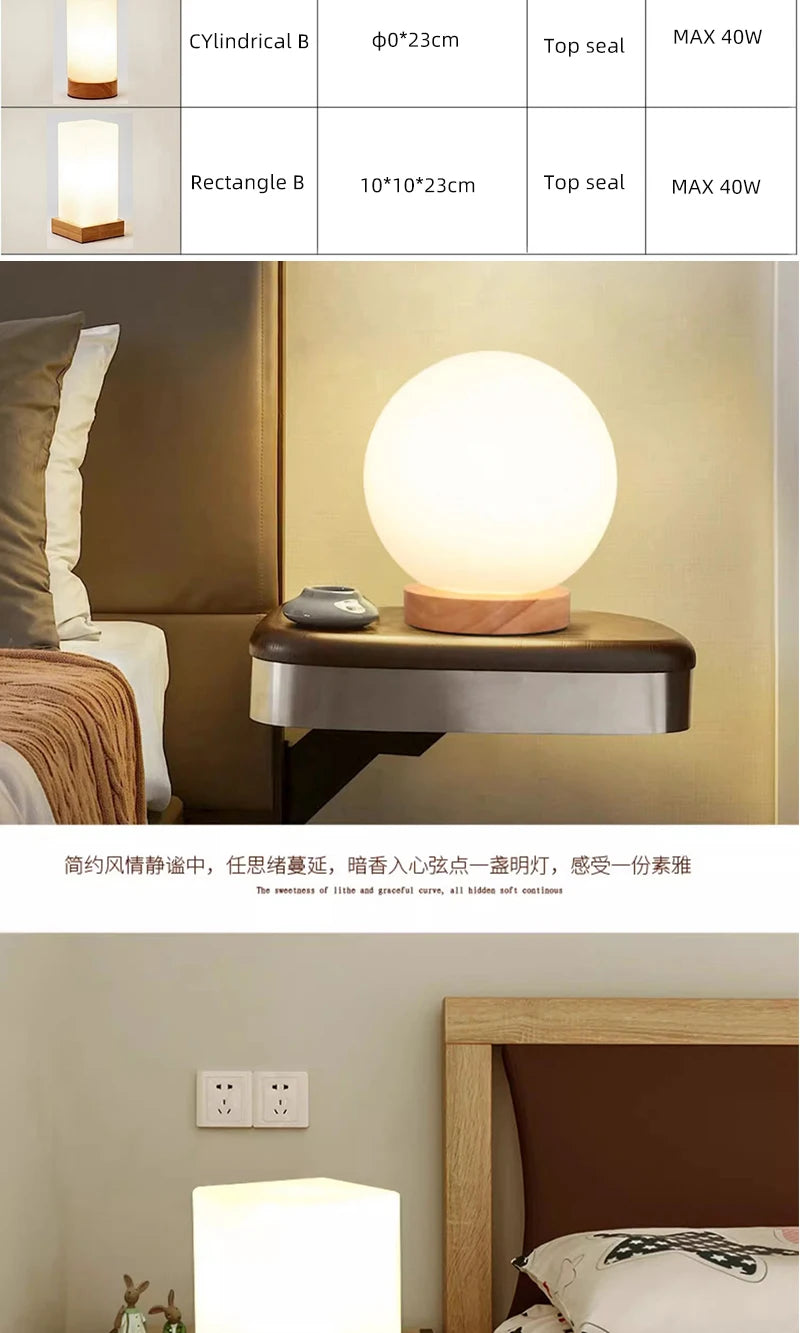 Modern Table Lamp Glass Body and Wood Base Table Lights For Bedroom Livingroom Children Reading Simple Desk Lamp Lighting