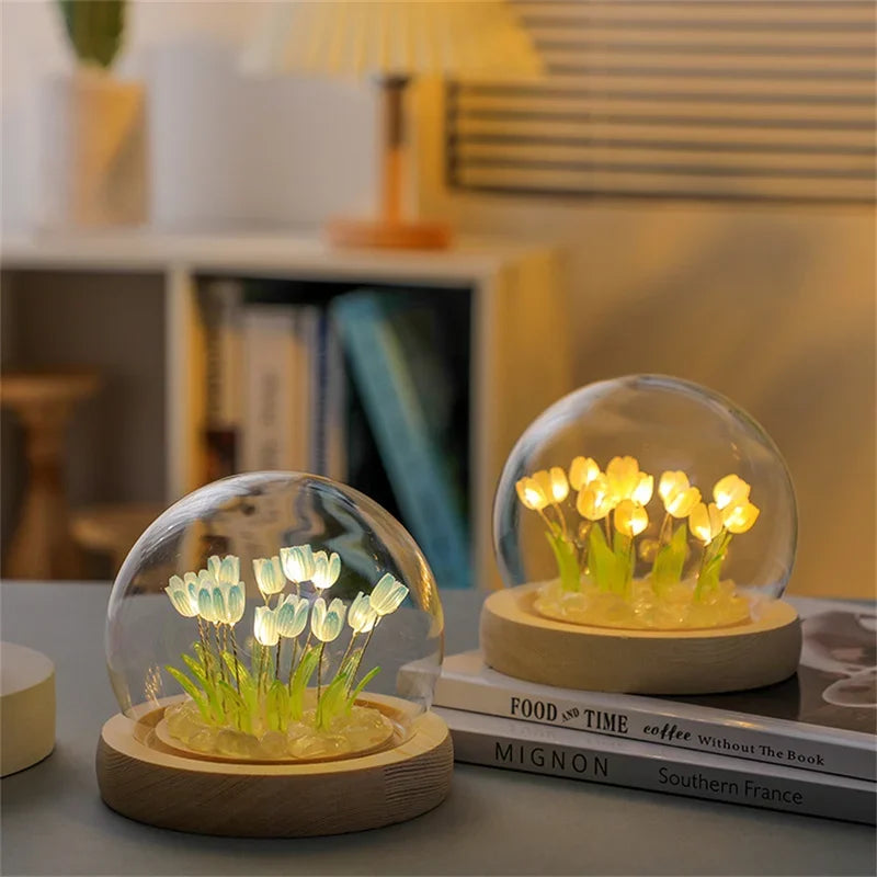 Artificial Tulip Flower Night Light Handmade DIY Bedside Lamp LED Night Lamp Bedroom Decor Christmas Birthday Gifts Table Lamp (Free Shipping) ššš¹ (Free Shipping) ššš¹