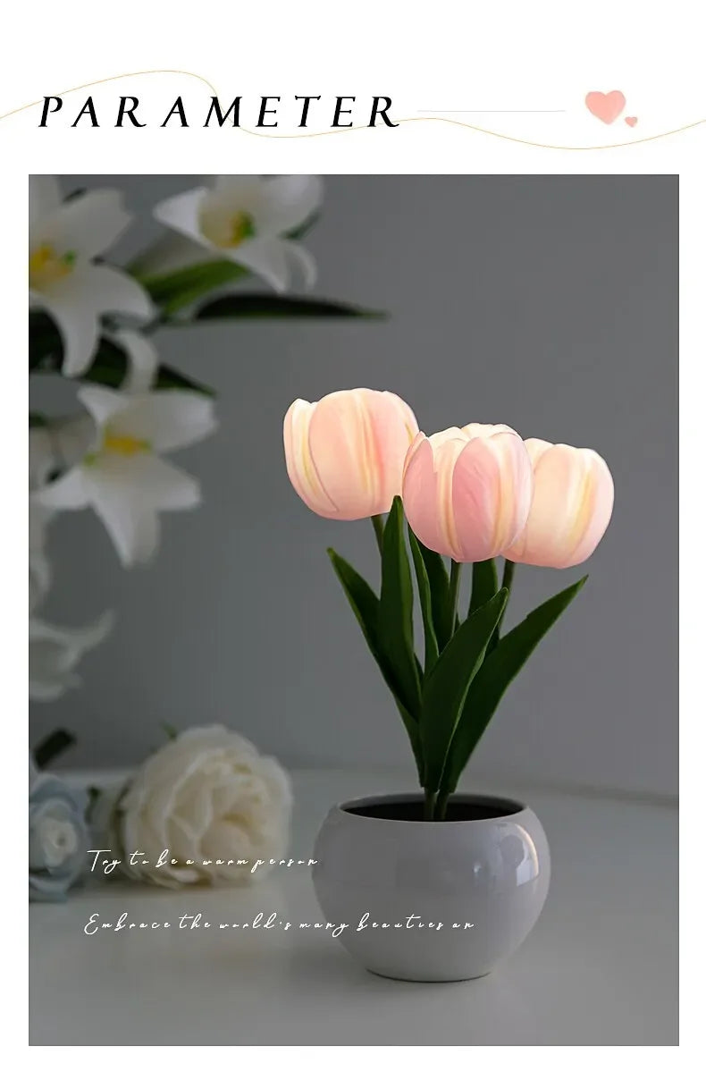 Tulip Table Lamp LED Bedside Lamp Simulation Flower Bouquet Bedroom Bedside Romantic Atmosphere Birthday Gift Home Decoration