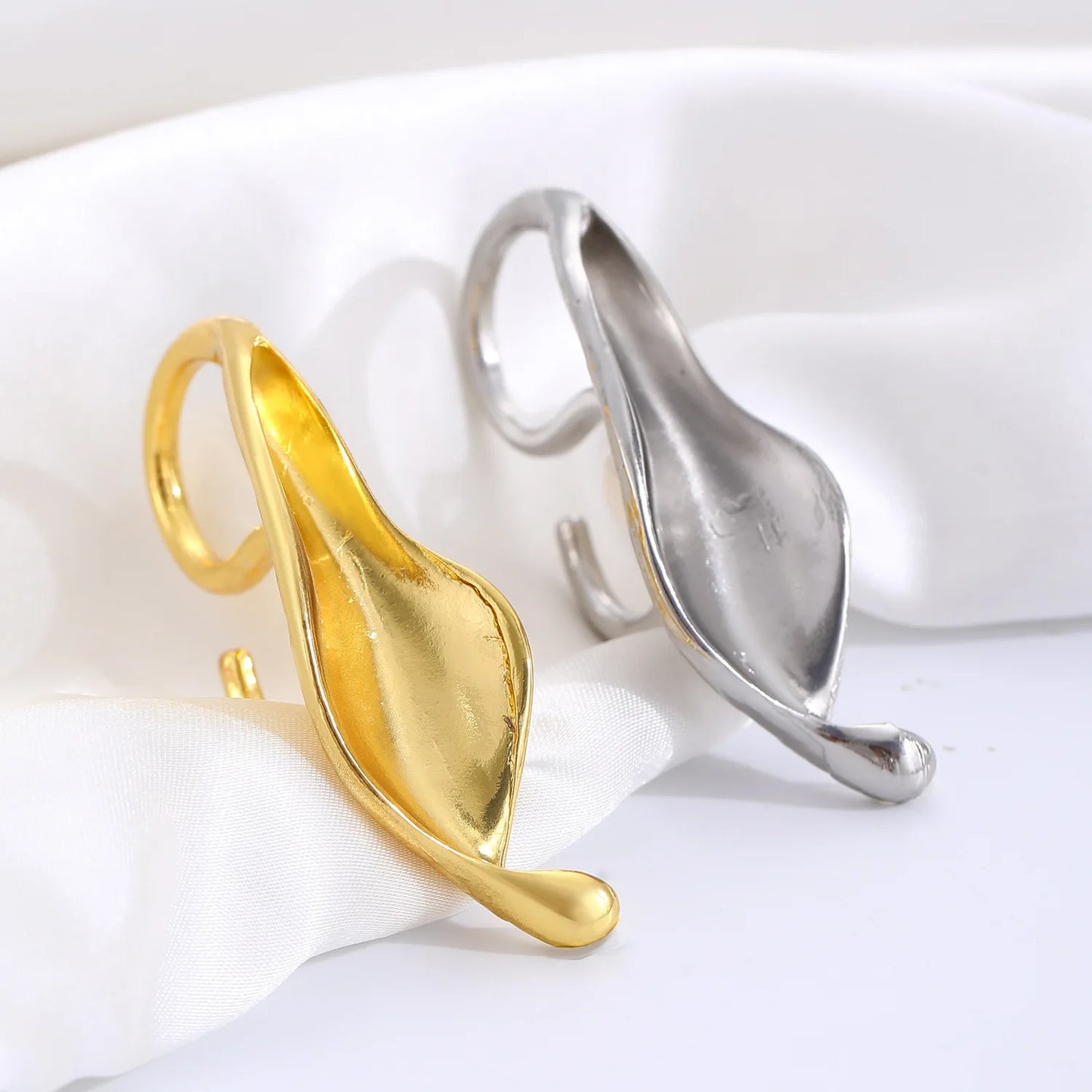 Exaggerated Geometric Frosted Large Leaf Shaped Rings Gothic Gold Silver Color Large Irregular Ring Jewelry Accessories