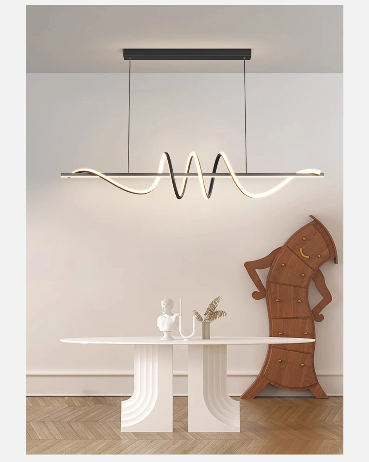 Dining room chandelier simple modern minimalist dining room table lamp 2024 new shaped eye protection long net red bar light