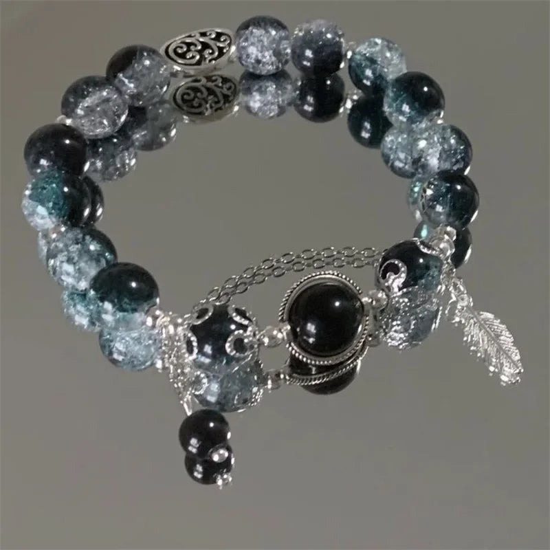 Fashion Design Gradient Crystal Beads Bracelet for Women Girls Vintage Butterfly Feather Maple Leaf Tassel Bracelet Jewelry Gift