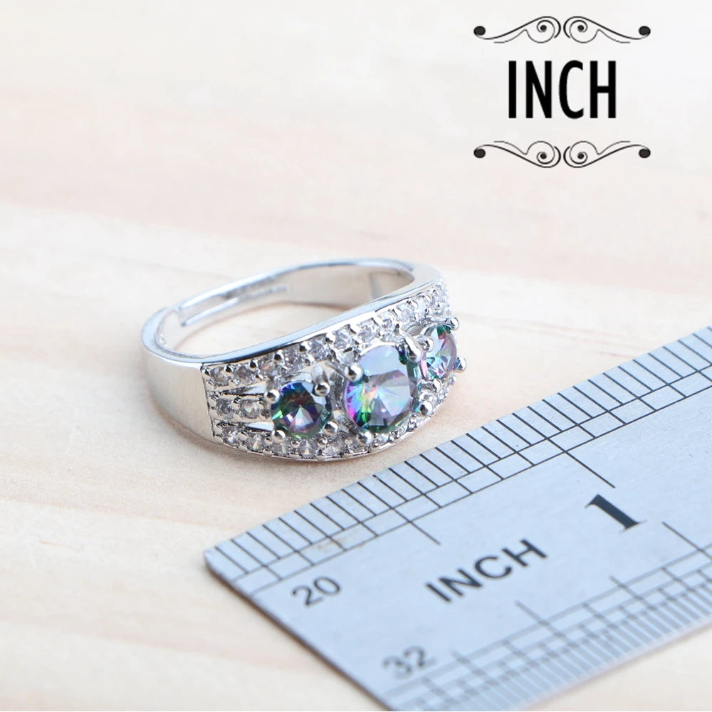 Bridal 925 Silver Jewelry Sets Magic Natural Rainbow Zircon Jewery Women Earrings Rings Pendant Bracelets Necklace Wedding Set