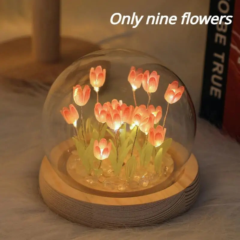 Artificial Tulip Flower Night Light Ornaments Handmade DIY Bedsides LED Night Lamp Bedroom Desk Decor Birthday Gifts Table Lamp