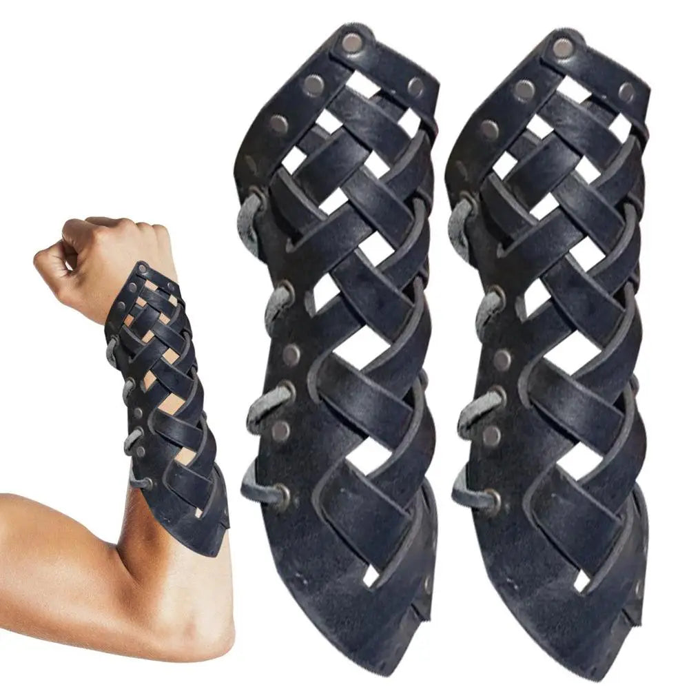 1 Pair Adjustable Arm Bracer Men Arm Guards Medieval Leather Bracers Halloween Costume Cosplay Leather Arm Guards Accessories