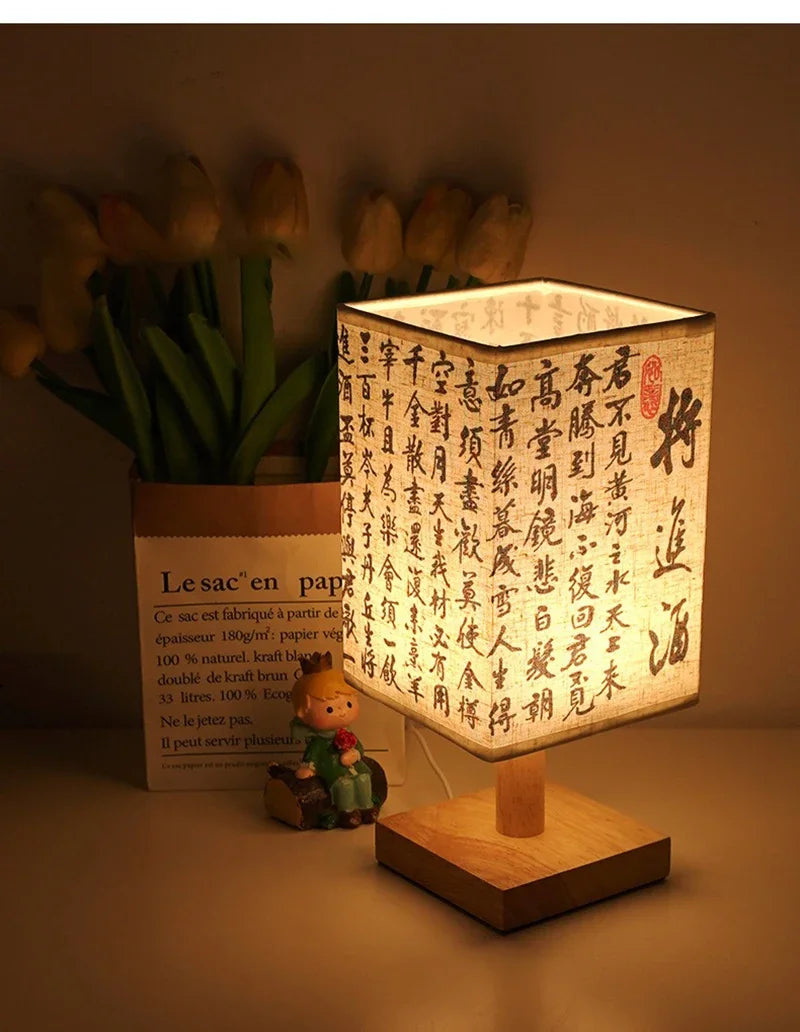 LED Decoration Table Lamps Simple Dimmable Plug Night Light Fabric Lampshade Square Bedroom Chinese Style Bedside Desk Lights