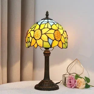 Stained Glass Table Lamp, Antique Green Tiffany Style Reading Light for Bedroom, Living Room and Office Decor Lampara Salon
