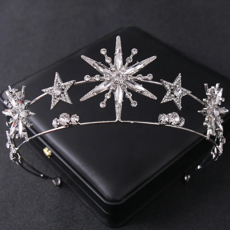 Fairy Crown Cute Crystal Bridal Hair Tiara Wedding Hair Accessories Rhinestone Hairband Star Hair Hoop Headpieces Head Jewelry